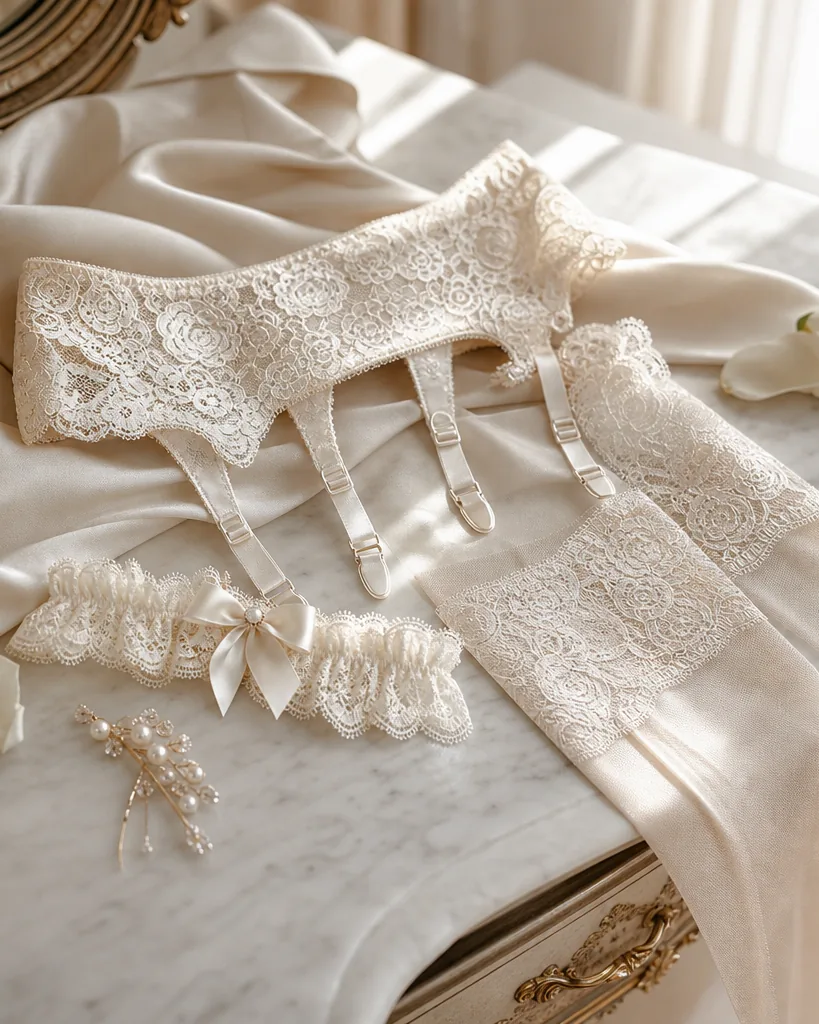 Bridal garter belt and wedding garter set, Seduttrice campaign photograph