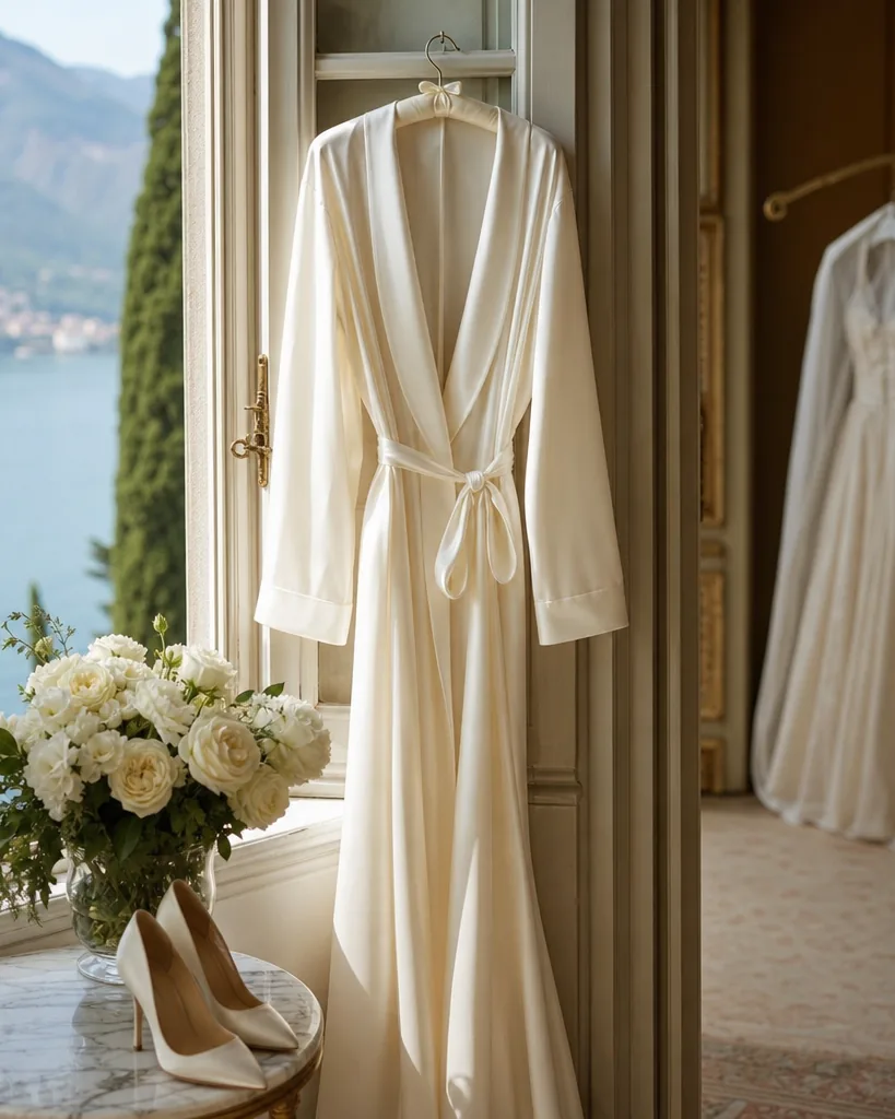 Silk bridal robe for getting ready, Seduttrice campaign photograph