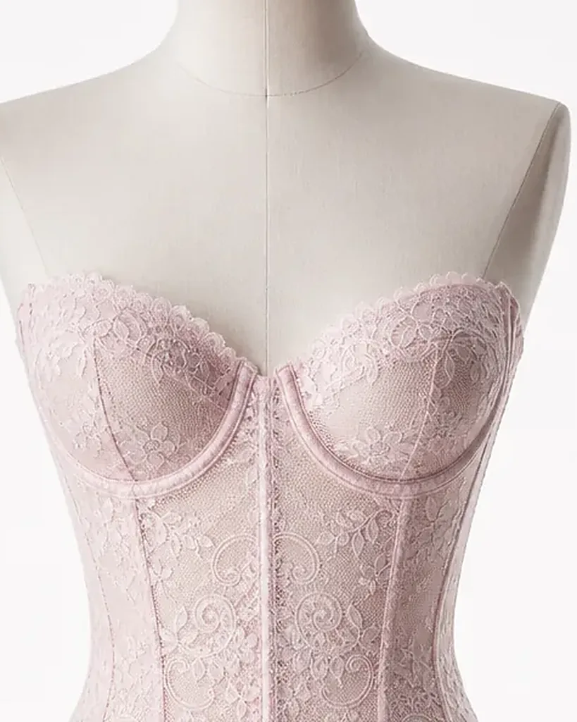 Close detail of the lace on the Bustier Diva Lace Bustier