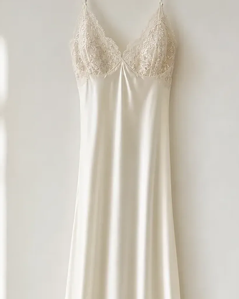 Close detail of the silk on the Camicia da Notte Perla Silk Negligee