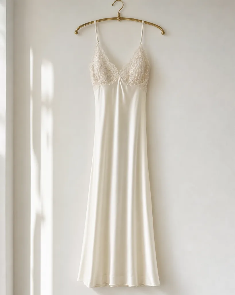 Camicia da Notte Perla Silk Negligee in Avorio, long silk negligee