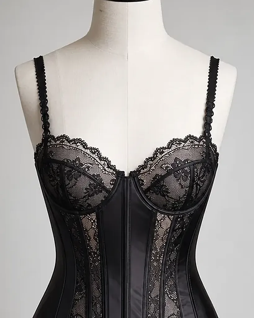 Close detail of the Corsetto Contessa Satin Corset, high end lingerie