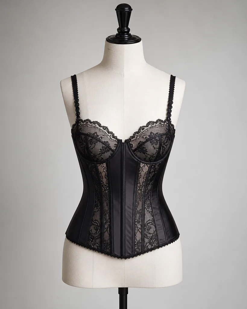 Corsetto Contessa Satin Corset in Nero, overbust corset
