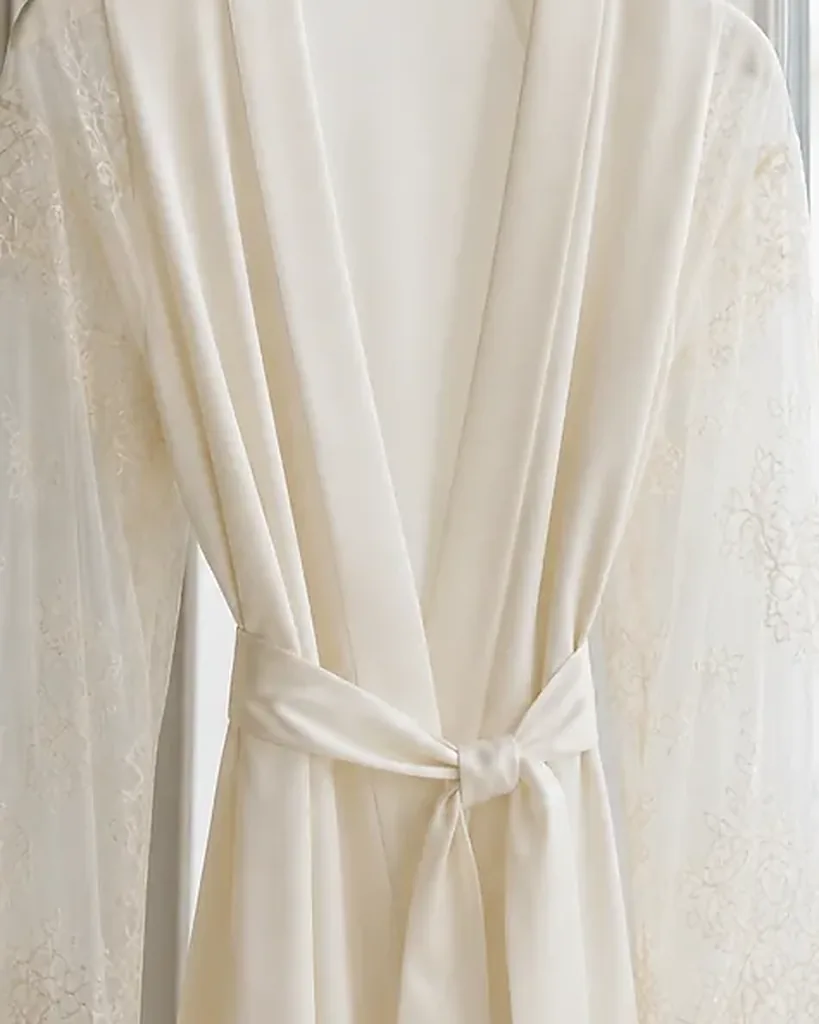 Close detail of the silk on the Mattina Bridal Silk Robe