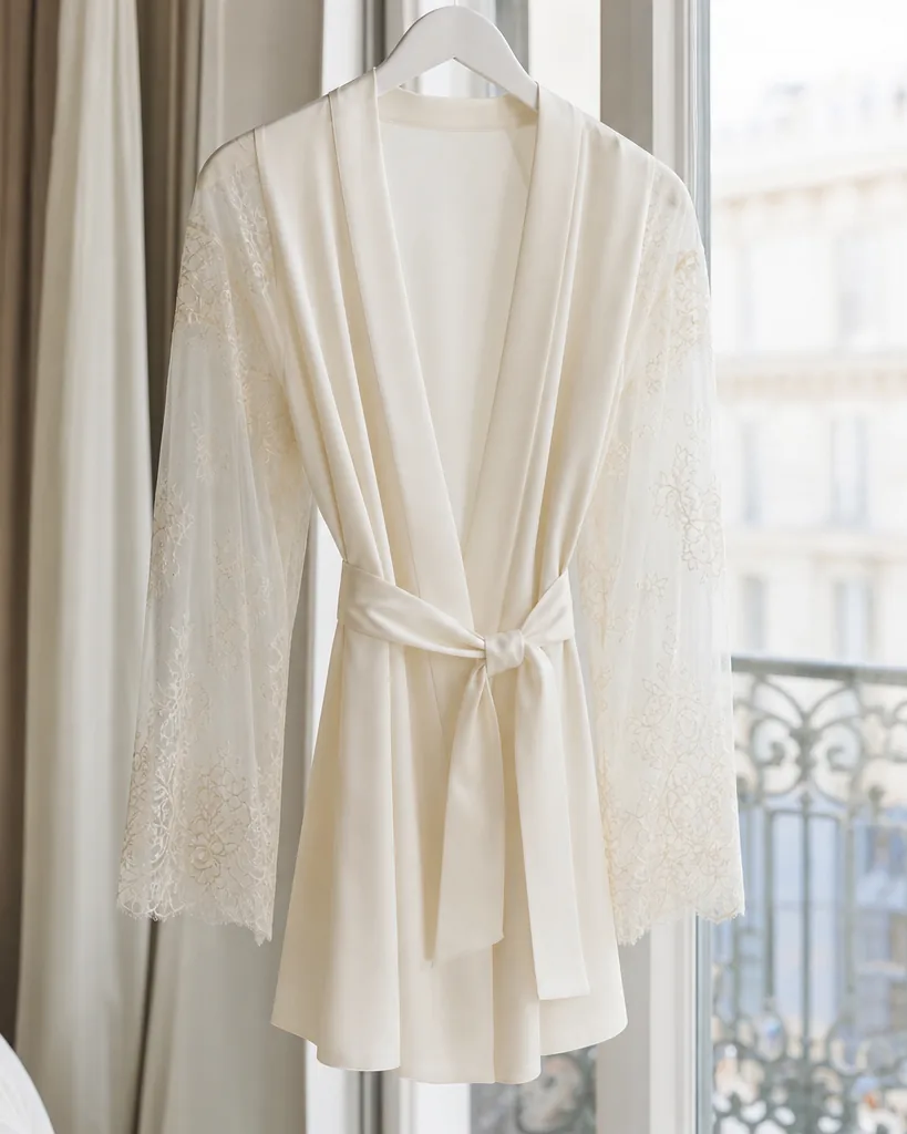 Mattina Bridal Silk Robe in Avorio, bridal silk robe