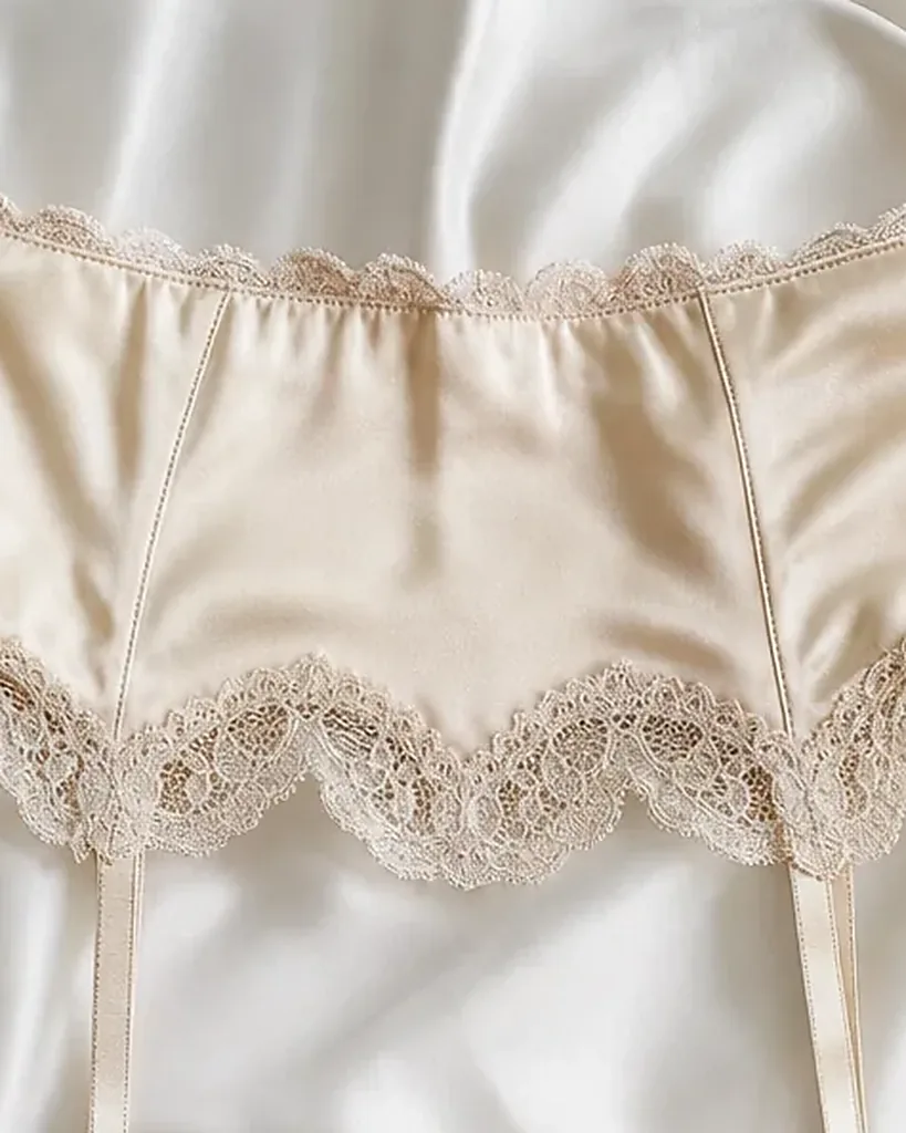 Close detail of the satin on the Reggicalze Aurora Satin Garter Belt