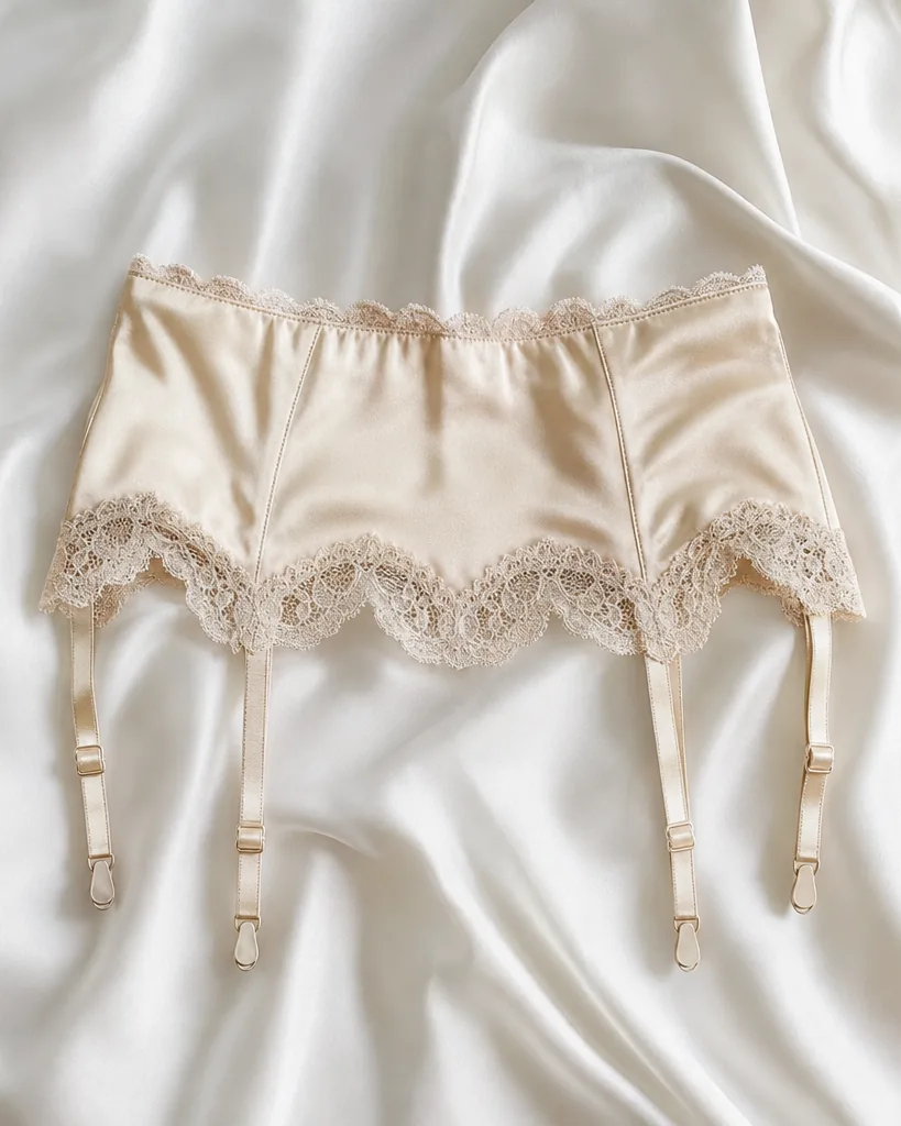 Reggicalze Aurora Satin Garter Belt in Champagne, satin garter belt