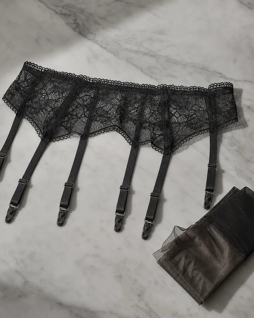 Reggicalze Duchessa Lace Garter Belt in Nero, lace garter belt
