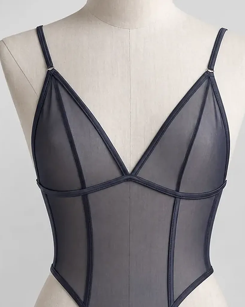 Close detail of the tulle on the Sera Milanese Tulle Bodysuit
