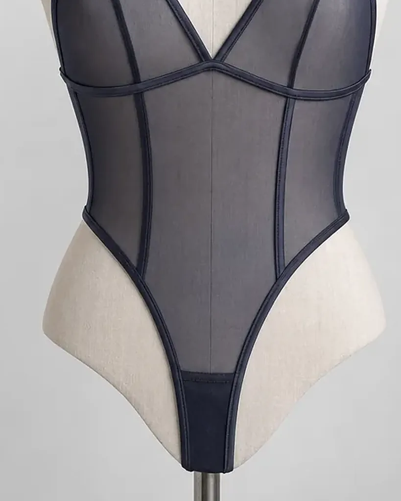 Second detail of the Sera Milanese Tulle Bodysuit: edges, seams and finish