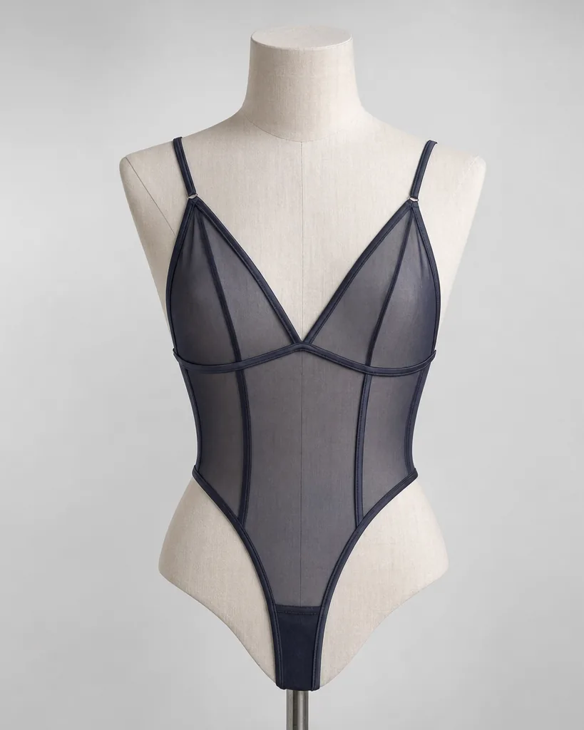 Sera Milanese Tulle Bodysuit in Nero, sheer tulle bodysuit