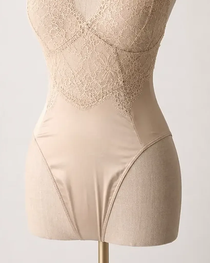 Second detail of the Seta Ombra Silk Bodysuit: edges, seams and finish