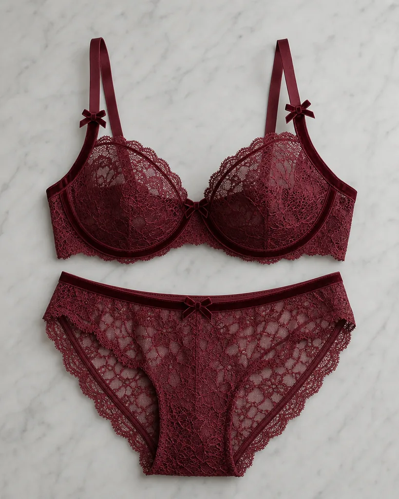 Velluto Rosso Set in Rosso, velvet and lace set