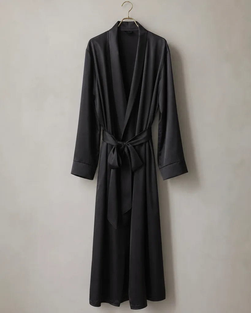 Vestaglia Lunga Portofino Long Silk Robe in Nero, long silk robe